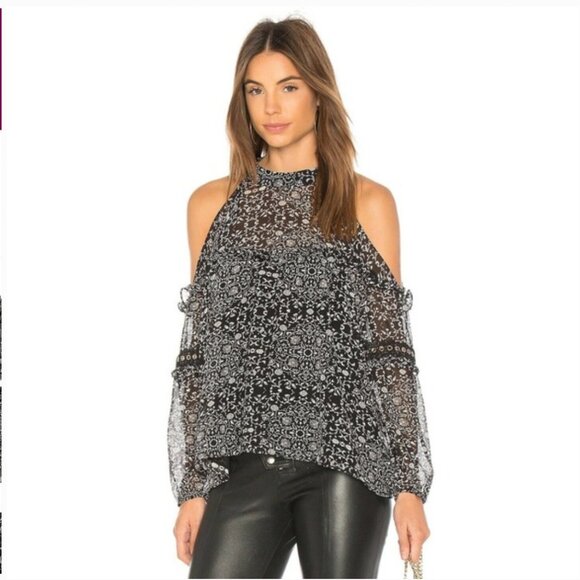 MISA LA Margarita Cold Shoulder Top Blouse Chiffon -Size S - Picture 1 of 16
